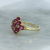 Pre Owned 9ct Yellow Gold Claw Set Ruby Cluster Ring