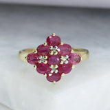 Pre Owned 9ct Yellow Gold Claw Set Ruby Cluster Ring