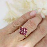 Pre Owned 9ct Yellow Gold Claw Set Ruby Cluster Ring