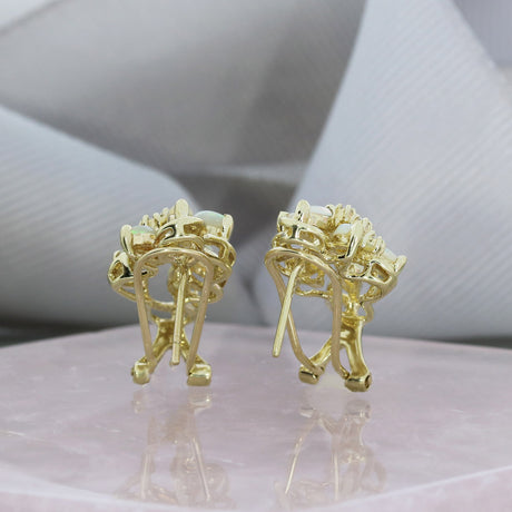 Pre Owned 9ct Yellow Gold Opal Flower Cluster Earrings with Post & Flipback