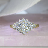 Pre Owned 9ct Yellow Gold Claw Set Aquamarine Cluster Ring