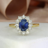 Pre Owned 18ct Yellow Gold Oval Sapphire & Diamond Cluster Ring