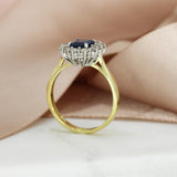Pre Owned 18ct Yellow Gold Oval Sapphire & Diamond Cluster Ring
