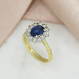 Pre Owned 18ct Yellow Gold Oval Sapphire & Diamond Cluster Ring
