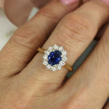 Pre Owned 18ct Yellow Gold Oval Sapphire & Diamond Cluster Ring