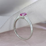 Pre Owned 18ct White Gold Claw Set Emerald Cut Pink Sapphire & Diamond 3 Stone Ring