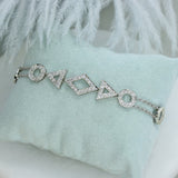 Pre Owned 18ct White Gold Double Row Pave Set Diamond Shapes Bracelet