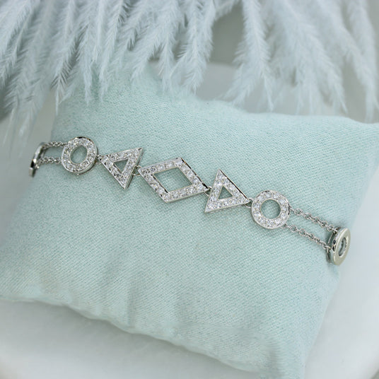 Pre Owned 18ct White Gold Double Row Pave Set Diamond Shapes Bracelet
