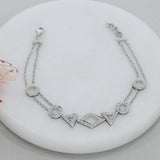 Pre Owned 18ct White Gold Double Row Pave Set Diamond Shapes Bracelet