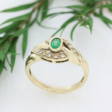 Pre Owned 9ct Yellow Gold Emerald & Diamond Swirl Ring