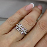 Pre Owned 9ct White Gold Wide Multi Row Pink Sapphire & Diamond Dress Ring