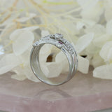 Pre Owned 9ct White Gold Wide Multi Row Pink Sapphire & Diamond Dress Ring