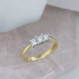 Pre Owned 18ct Yellow Gold Claw Set Princess Cut Diamond 3 Stone Ring Approx 0.65ct