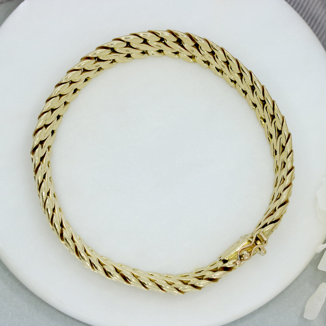 Pre Owned 9ct Yellow Gold Wide Flat Snake Bracelet 20cm