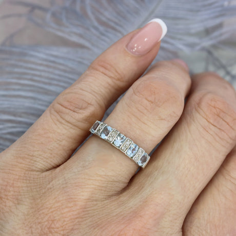 Pre Owned 9ct White Gold Aquamarine & Diamond Ring