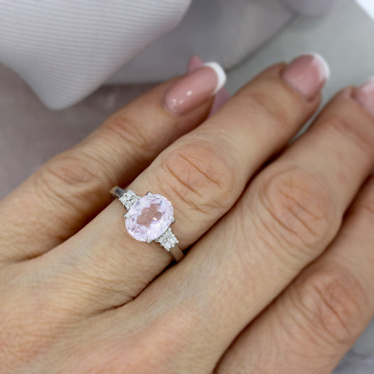Pre Owned 9ct White Gold Kunzite & Diamond Dress Ring
