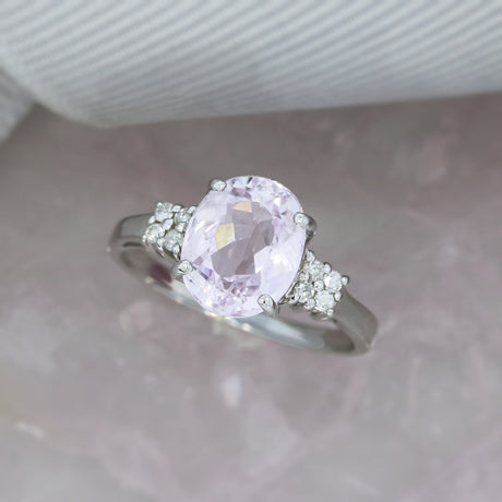 Pre Owned 9ct White Gold Kunzite & Diamond Dress Ring