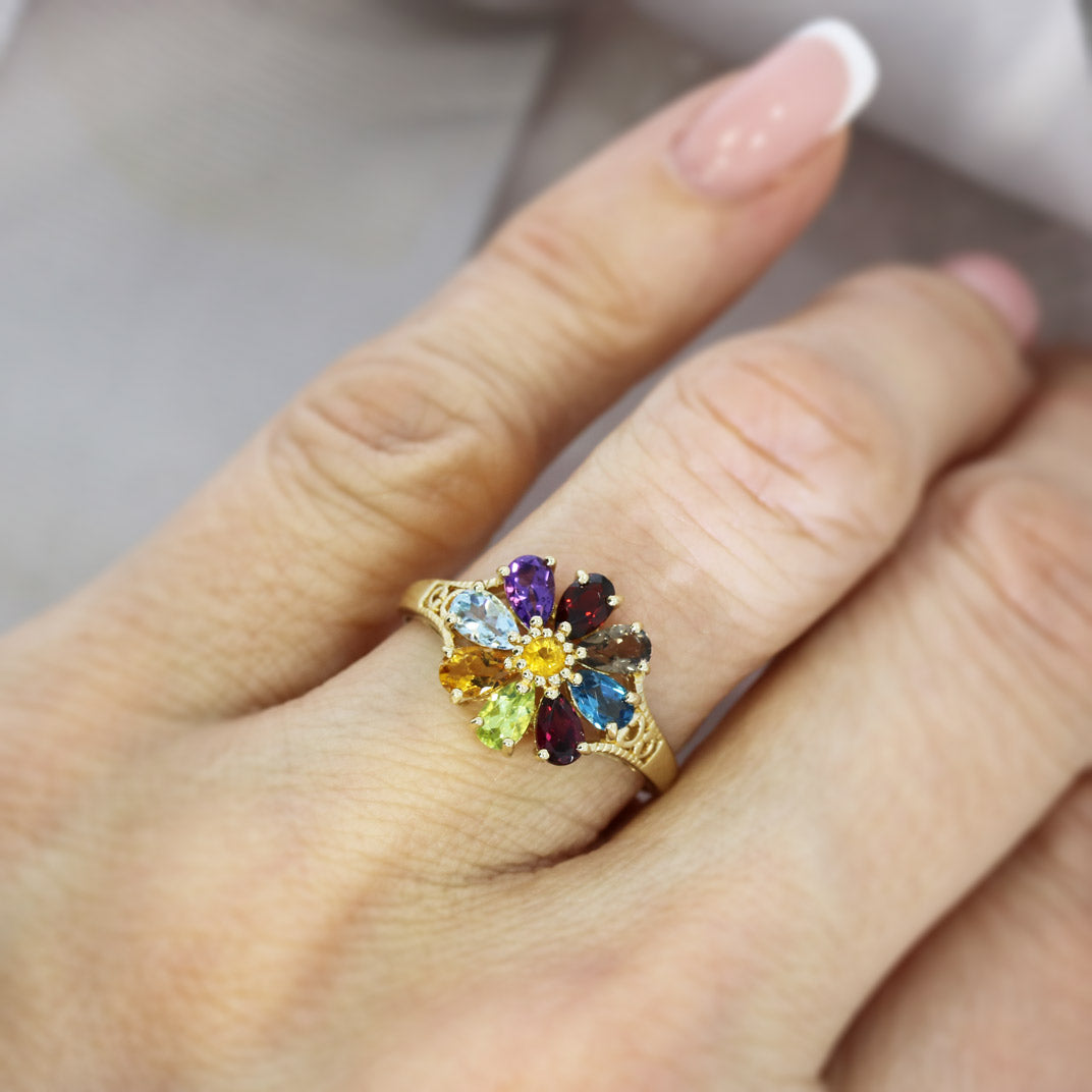 Pre Owned 9ct Gold Multi Stone Cluster Ring, with matching Pendant & 18" Chain