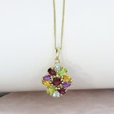 Pre Owned 9ct Gold Multi Stone Cluster Ring, with matching Pendant & 18" Chain