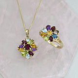 Pre Owned 9ct Gold Multi Stone Cluster Ring, with matching Pendant & 18" Chain