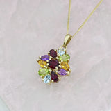 Pre Owned 9ct Gold Multi Stone Cluster Ring, with matching Pendant & 18" Chain