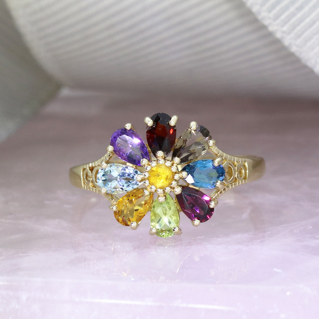 Pre Owned 9ct Gold Multi Stone Cluster Ring, with matching Pendant & 18" Chain