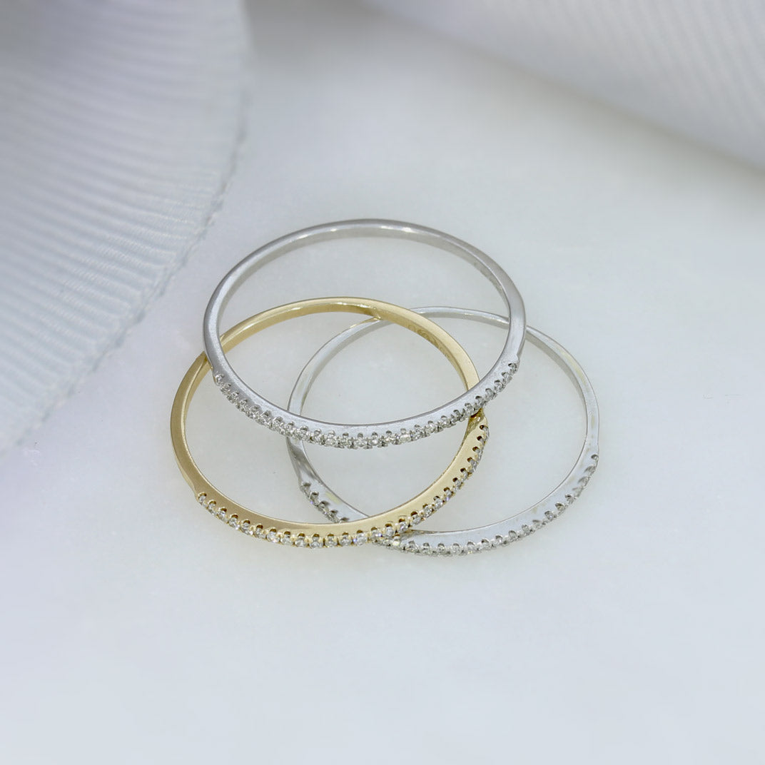 Pre Owned Set of 3 9ct White & Yellow Gold Very Fine Diamond Stacking Rings