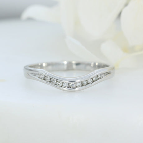 Pre Owned 9ct White Gold Channel Set Diamond Curved Ring