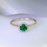 Pre Owned 9ct Yellow Gold Synthetic Emerald & Diamond Halo Ring