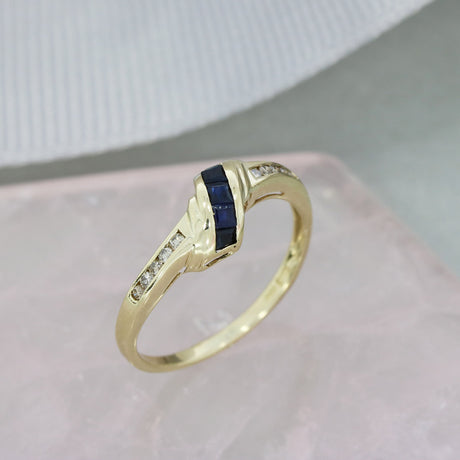 Pre Owned 9ct Yellow Gold Channel Set Sapphire & Diamond Dress Ring