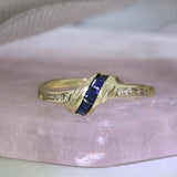 Pre Owned 9ct Yellow Gold Channel Set Sapphire & Diamond Dress Ring