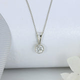 Pre Owned 9ct White Gold Rubover Set Natural Diamond Pendant & Chain Approx 0.25ct
