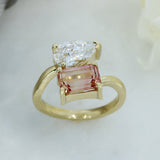 9ct Pink Tourmaline & Pear Shape Certified Lab Diamond Moi et Toi Ring