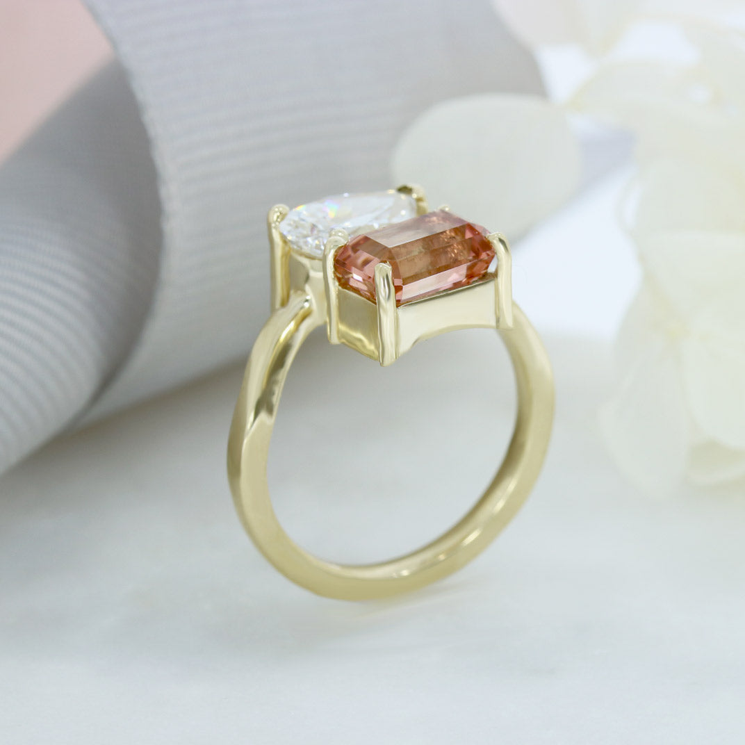 9ct Pink Tourmaline & Pear Shape Certified Lab Diamond Moi et Toi Ring