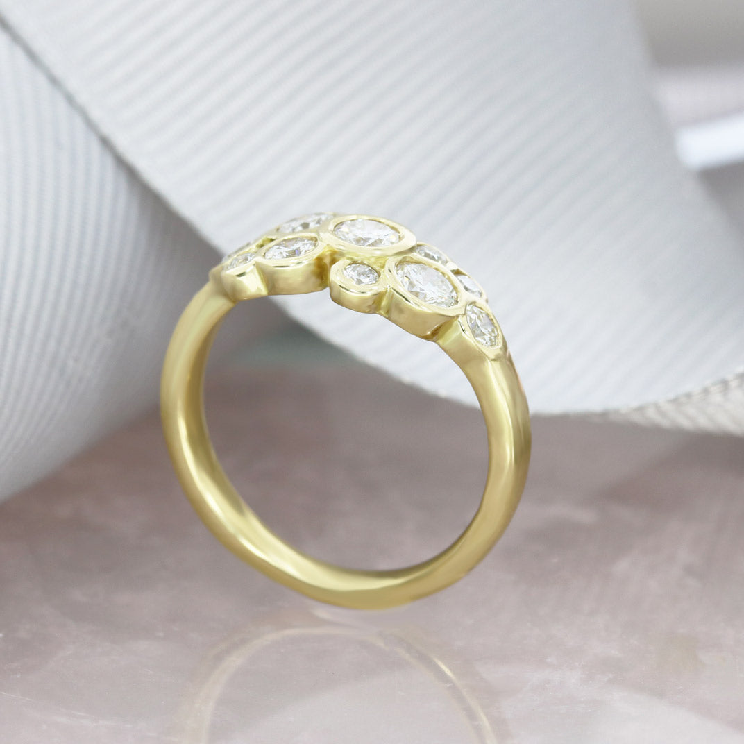 Pre Owned 18ct Gold Diamond Bubble Cluster Ring 0.85ct