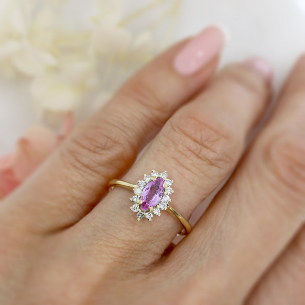 Pre Owned 18ct Gold Pink Sapphire & Diamond Cluster Ring