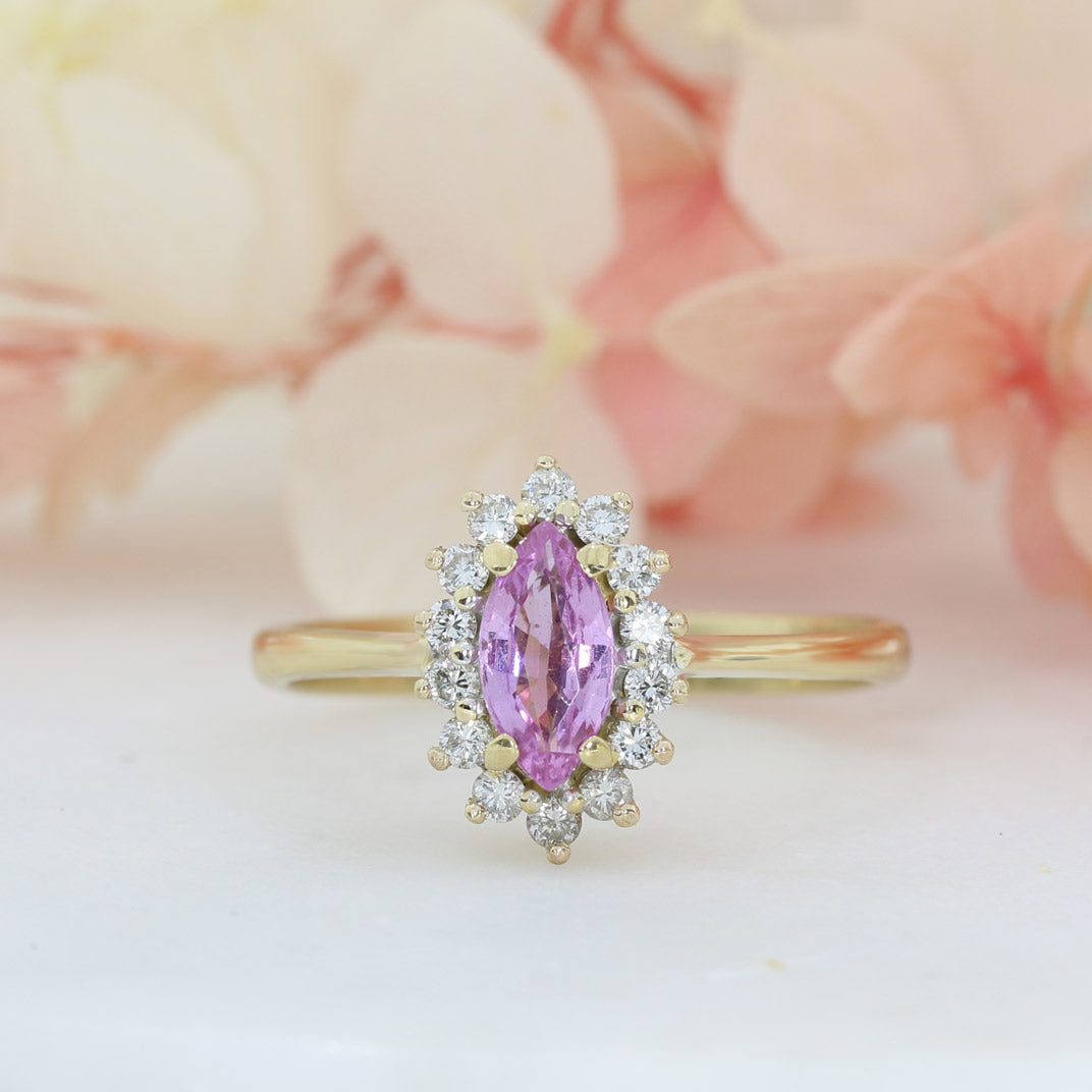 Pre Owned 18ct Gold Pink Sapphire & Diamond Cluster Ring