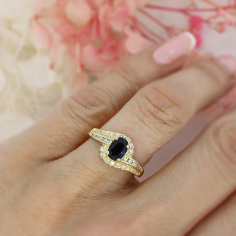 Pre Owned 18ct Gold Oval Sapphire & Diamond Crossover Dress Ring