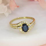 Pre Owned 18ct Gold Oval Sapphire & Diamond Crossover Dress Ring
