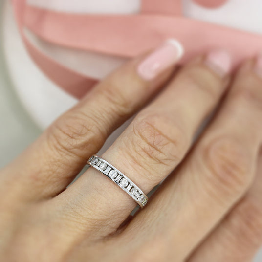 Pre Owned 18ct White Gold Full Eternity Ring With Brilliant & Baguette Cut Diamonds Approx 1ct