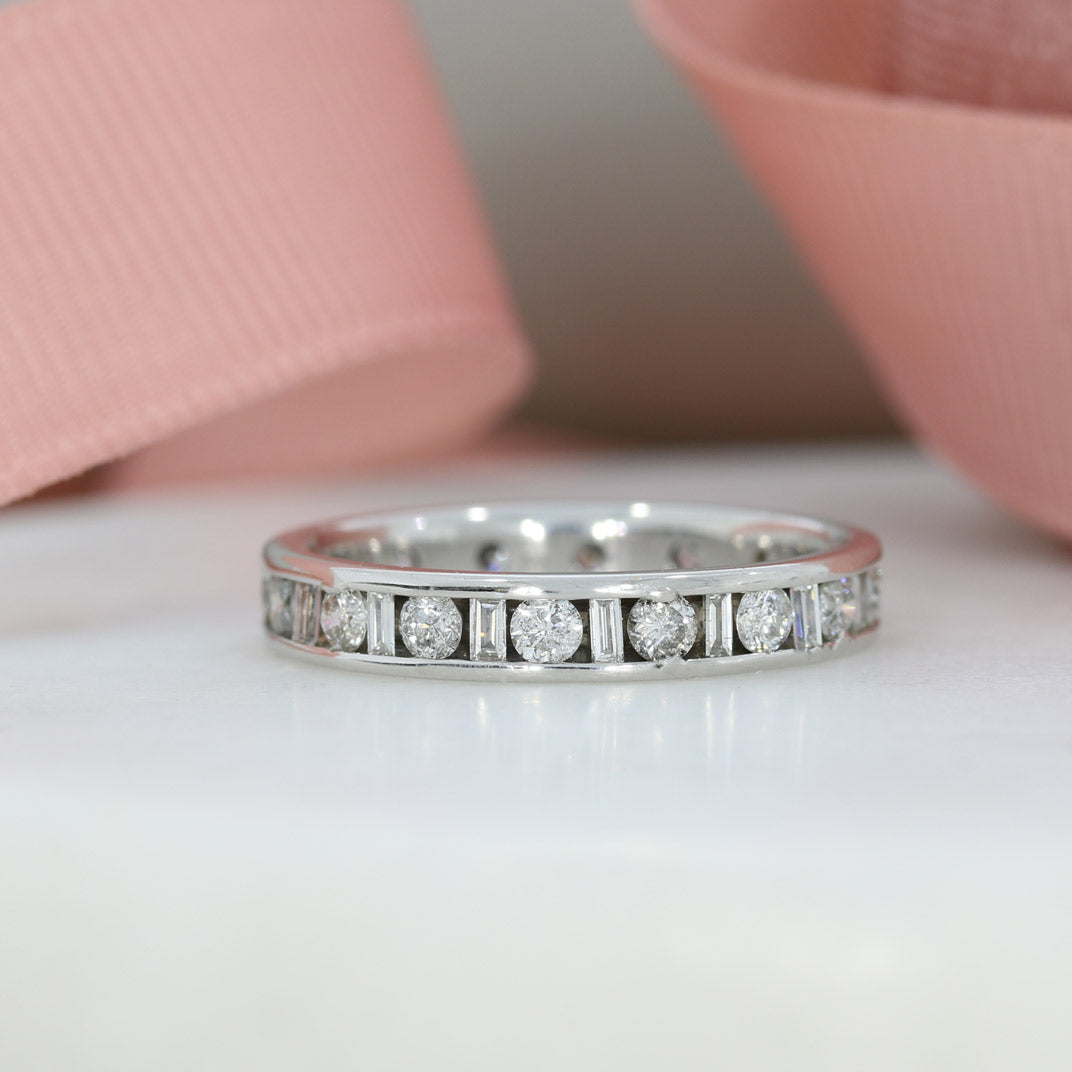 Pre Owned 18ct White Gold Full Eternity Ring With Brilliant & Baguette Cut Diamonds Approx 1ct