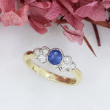 Pre Owned 9ct Yellow Gold Oval Rubover Sapphire & Brilliant Cut Diamond Ring