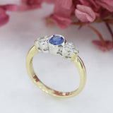 Pre Owned 9ct Yellow Gold Oval Rubover Sapphire & Brilliant Cut Diamond Ring