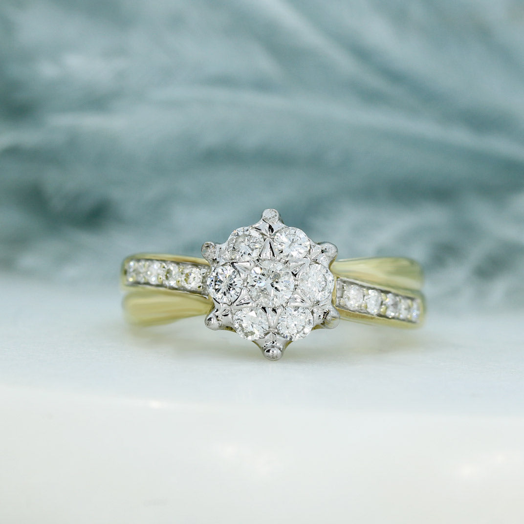 Pre Owned 18ct Yellow Gold Crossover Flower Diamond Ring 0.50ct