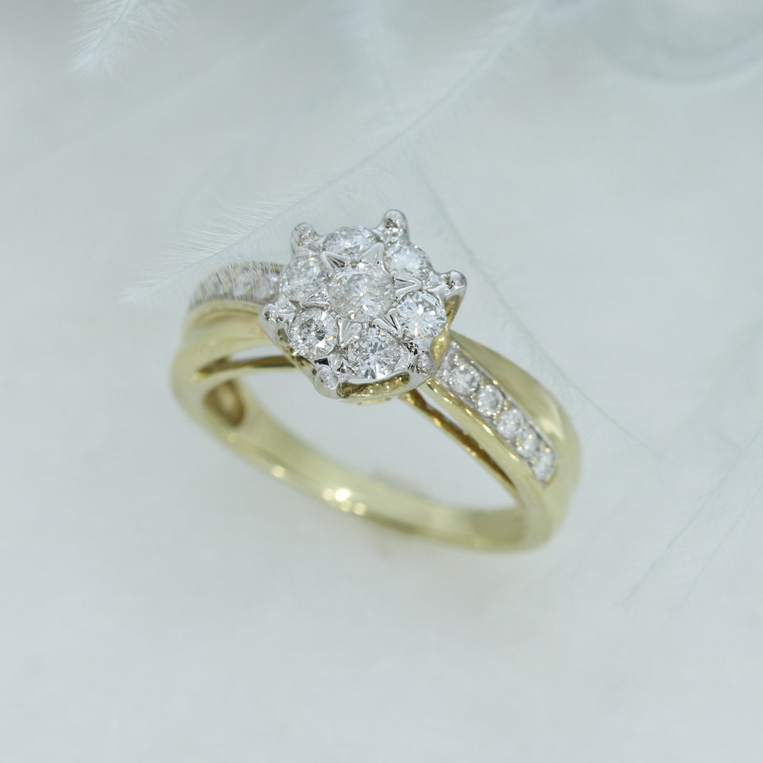Pre Owned 18ct Yellow Gold Crossover Flower Diamond Ring 0.50ct