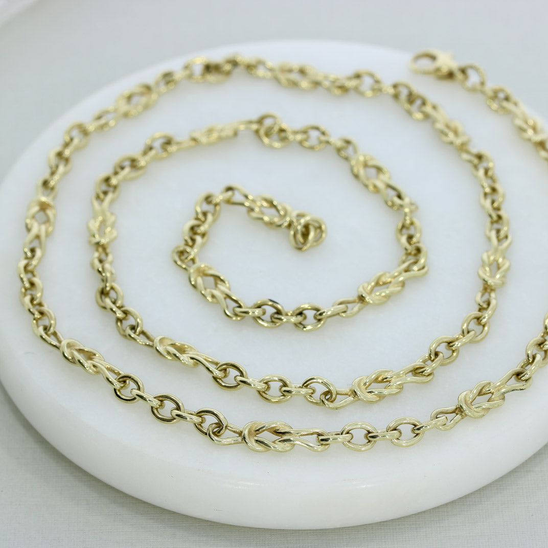 Pre Owned 9ct Yellow Gold 25" Anchor & Knot Link Chain