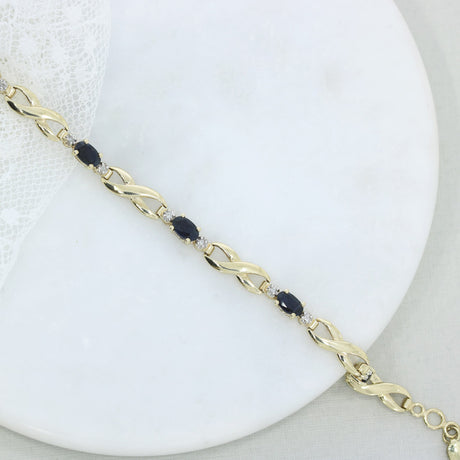 Pre Owned 9ct Yellow Gold Sapphire & Diamond Bracelet