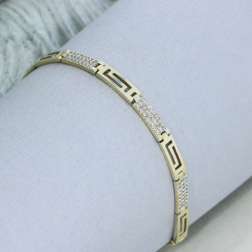 Pre Owned 9ct Yellow Gold Greek Key CZ Bracelet