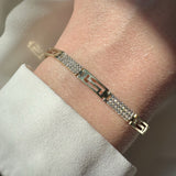 Pre Owned 9ct Yellow Gold Greek Key CZ Bracelet
