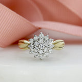 Pre Owned 9ct Yellow Gold Flower Diamond Cluster Ring